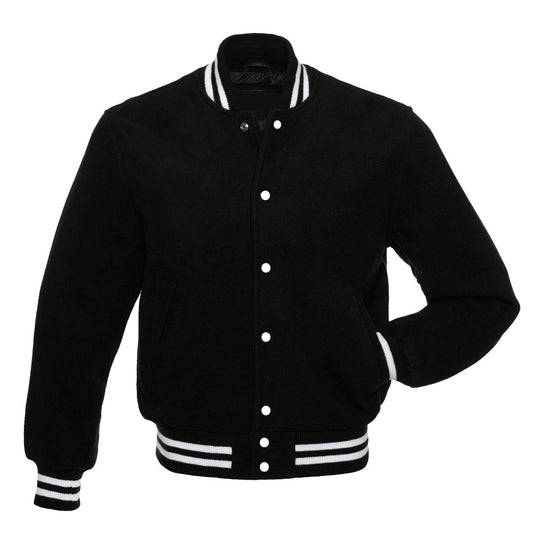 All-Black Wool Varsity Jacket | Classic Full Wool Letterman Baseball Bomber Jacket