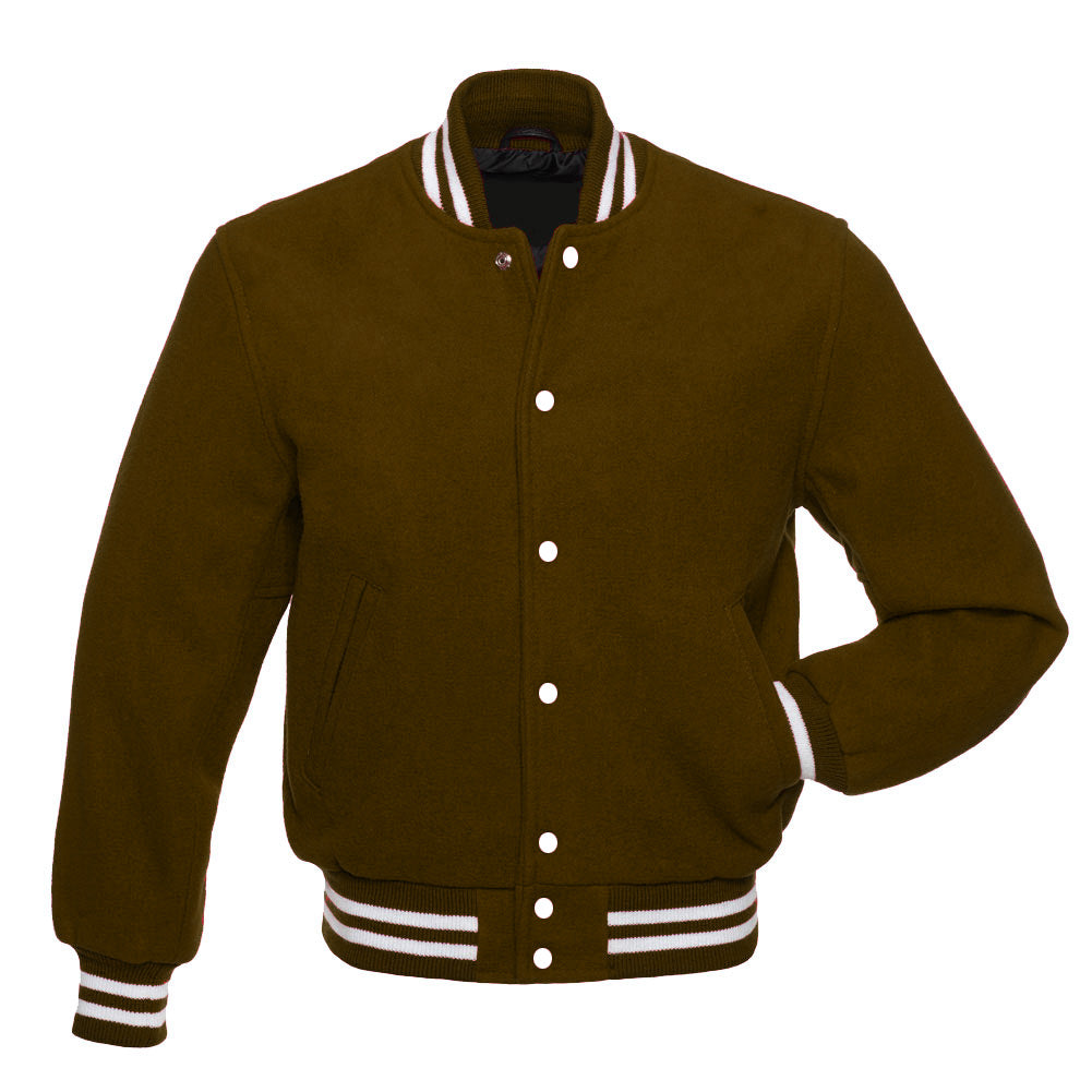 Brown All-Wool Varsity Jacket | Classic Wool Letterman Baseball Style Bomber Jacket