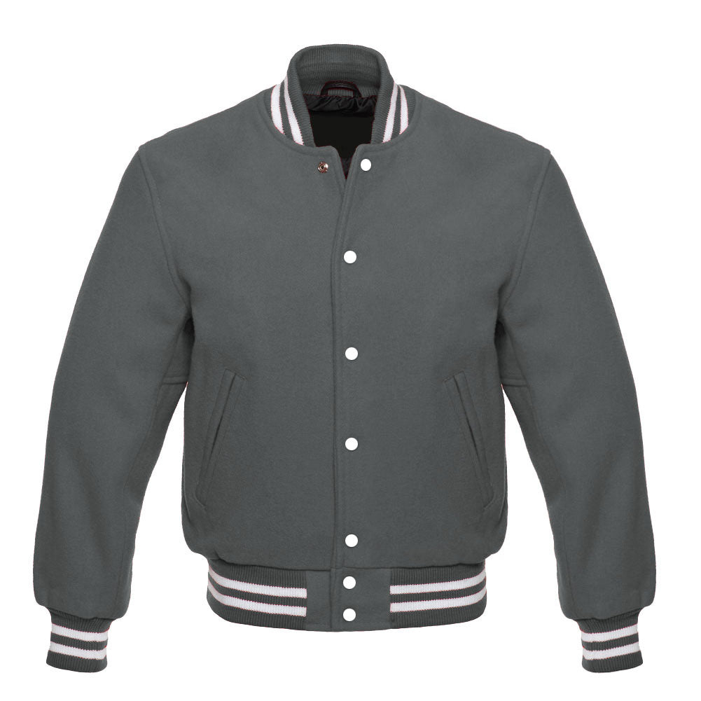 Dark Grey All-Wool Varsity Jacket | Premium Wool Letterman Baseball Bomber Jacket