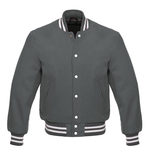 Dark Grey All-Wool Varsity Jacket | Premium Wool Letterman Baseball Bomber Jacket