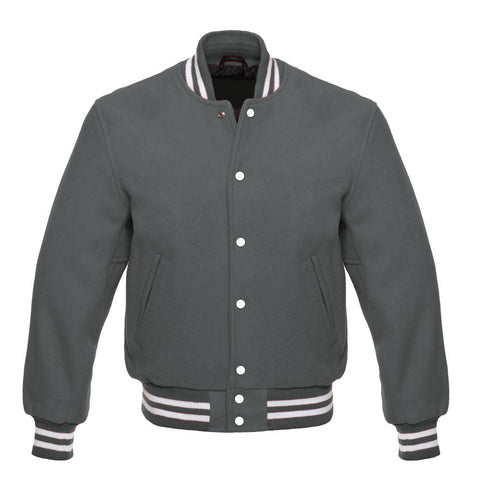Dark Grey All-Wool Varsity Jacket | Premium Wool Letterman Baseball Bomber Jacket