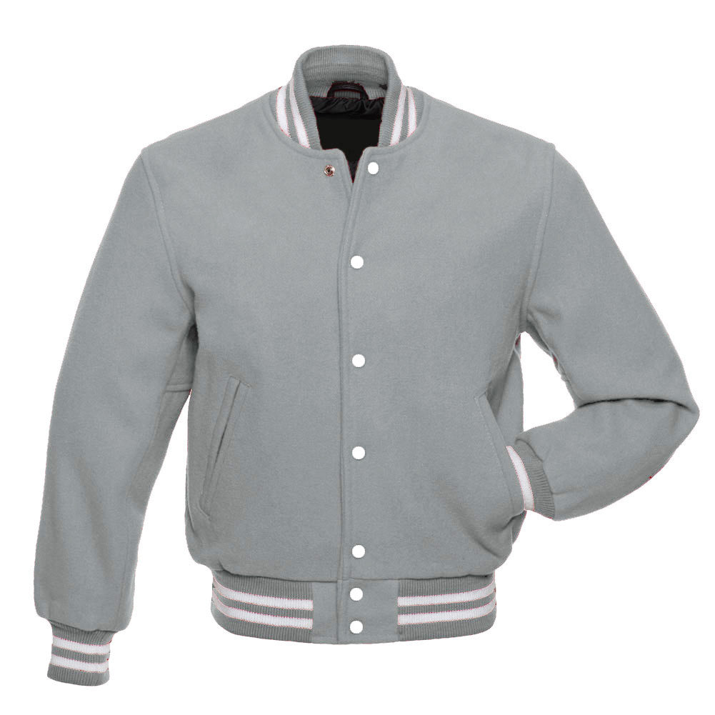 Grey Wool Varsity Jacket | Classic Letterman Style All-Wool Jacket