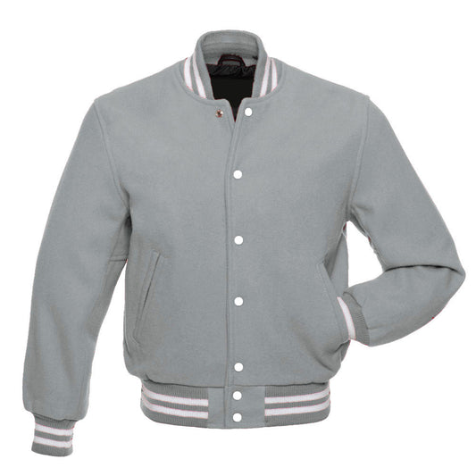 Grey Wool Varsity Jacket | Classic Letterman Style All-Wool Jacket
