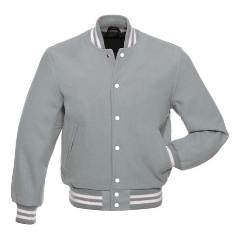 Grey Wool Varsity Jacket | Classic Letterman Style All-Wool Jacket