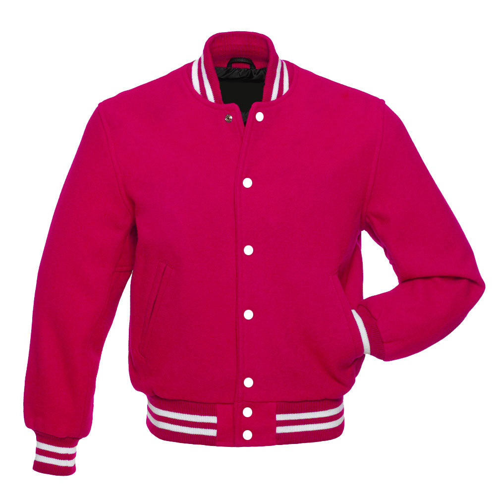 Hot Pink Wool Varsity Jacket | Classic Letterman Style All-Wool Jacket