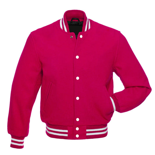 Hot Pink Wool Varsity Jacket | Classic Letterman Style All-Wool Jacket
