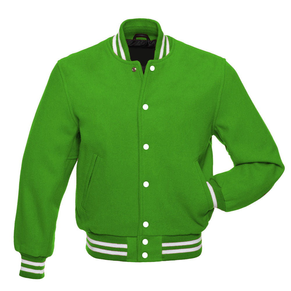 Kelly Green Wool Varsity Jacket | Classic Letterman Style All-Wool Jacket