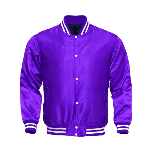 Purple Satin Varsity Jacket | Luxury Letterman Jacket with Streetwear Vibe
