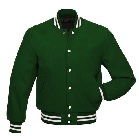Premium Forest Green Wool Varsity Jacket Baseball Style Letterman Bomber Jacket