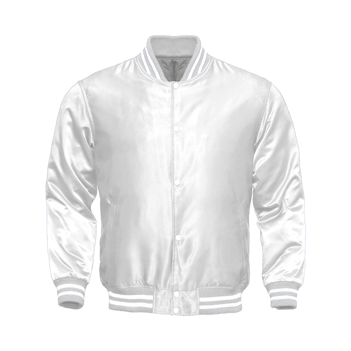 White Satin Varsity Jacket | Glossy White Letterman Bomber Unisex