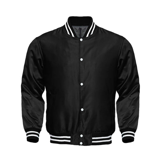 Black Satin Varsity Jacket | Classic Letterman Style Modern Street Style