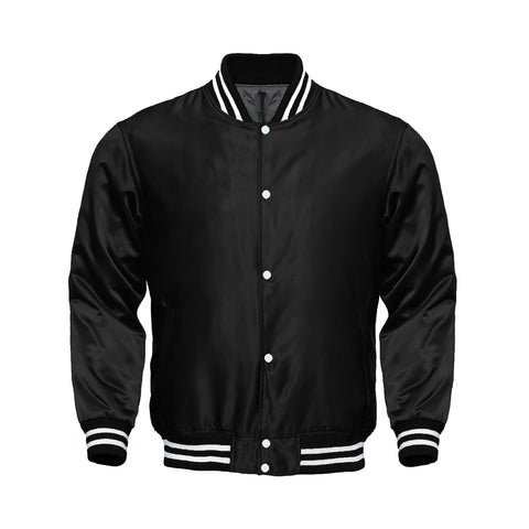 Black Satin Varsity Jacket | Classic Letterman Style Modern Street Style