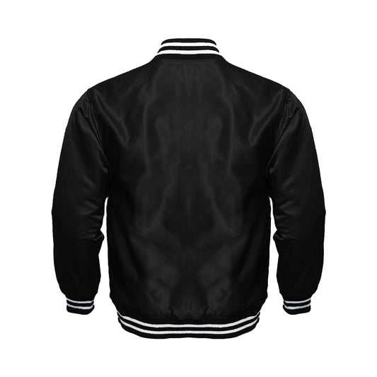 Black Satin Varsity Jacket | Classic Letterman Style Modern Street Style