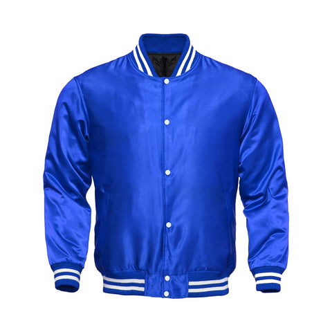 Blue Satin Varsity Jacket | Premium Glossy Letterman Jacket for Streetwear Style