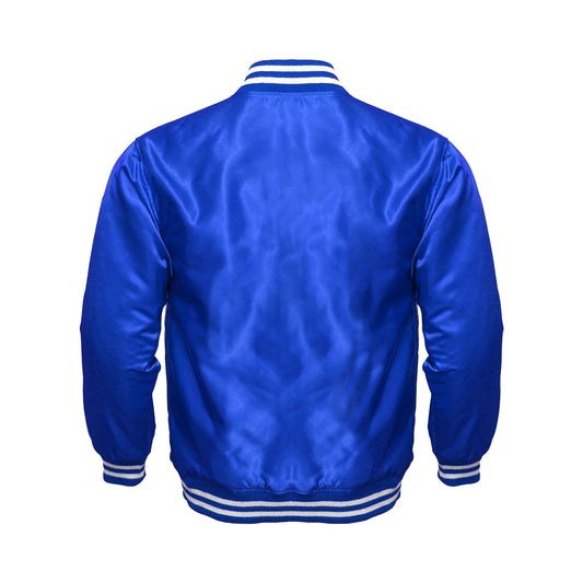 Blue Satin Varsity Jacket | Premium Glossy Letterman Jacket for Streetwear Style