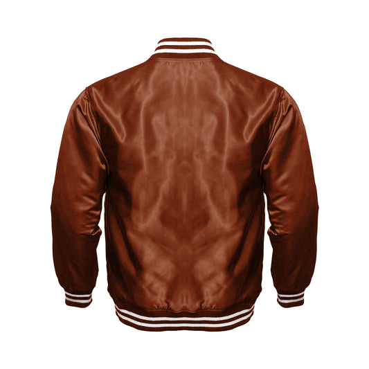 Brown Satin Varsity Jacket – Classic Elegance Meets Modern Street Style