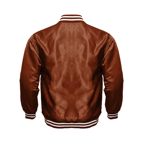 Brown Satin Varsity Jacket – Classic Elegance Meets Modern Street Style