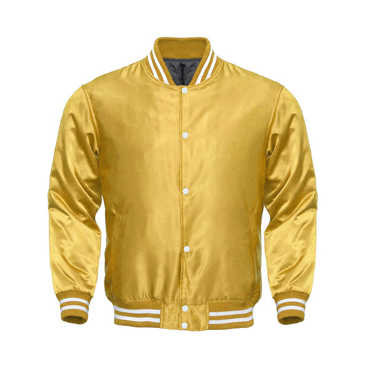 Golden Satin Varsity Jacket | Luxury Letterman Style