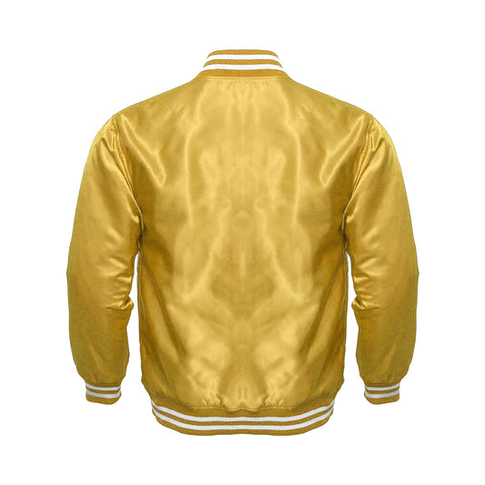 Golden Satin Varsity Jacket | Luxury Letterman Style