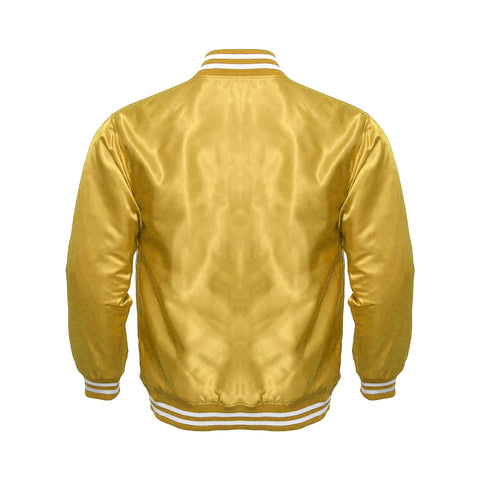 Golden Satin Varsity Jacket | Luxury Letterman Style