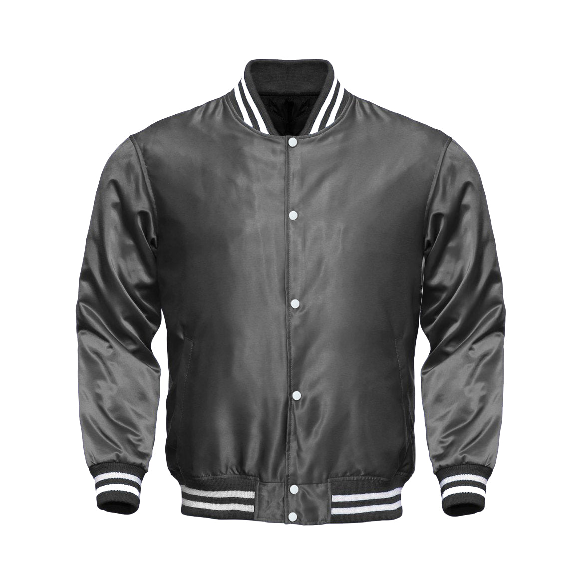 Dark Grey Satin Varsity Jacket – Classic Letterman &amp; Modern Streetwear Style