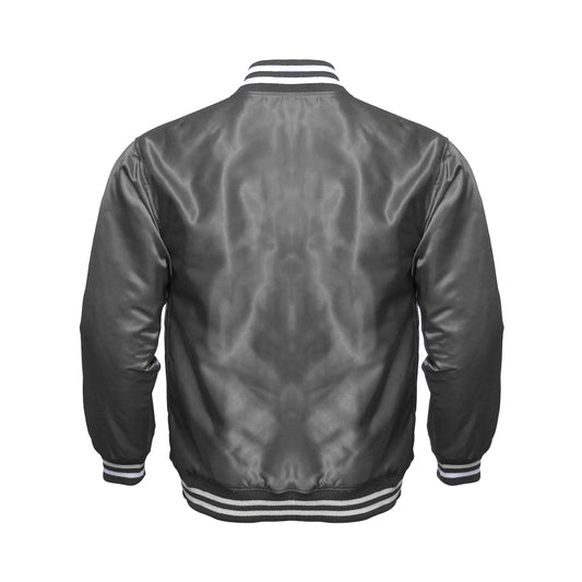 Dark Grey Satin Varsity Jacket – Classic Letterman &amp; Modern Streetwear Style