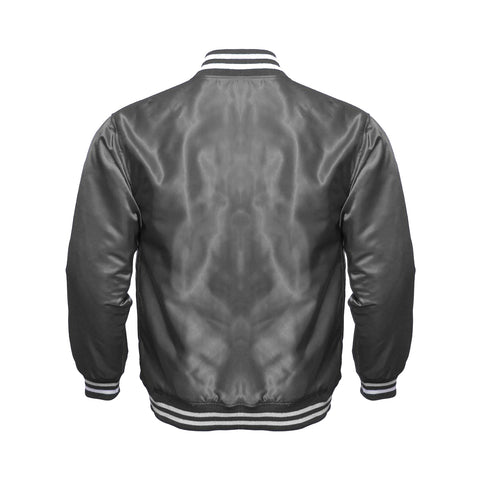 Dark Grey Satin Varsity Jacket – Classic Letterman &amp; Modern Streetwear Style
