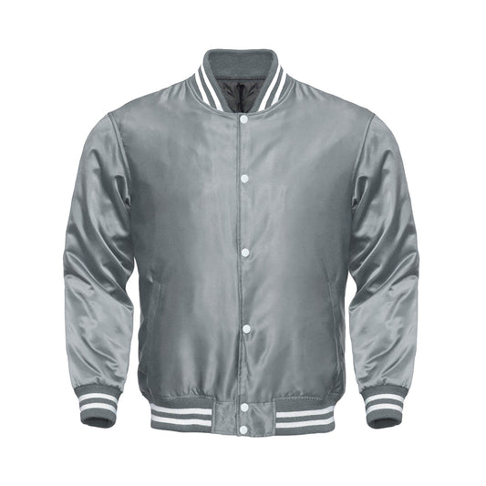 Gray Satin Varsity Jacket for Men & Women | Premium Satin Letterman Jacket