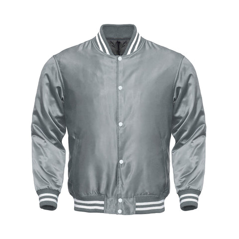 Gray Satin Varsity Jacket for Men & Women | Premium Satin Letterman Jacket