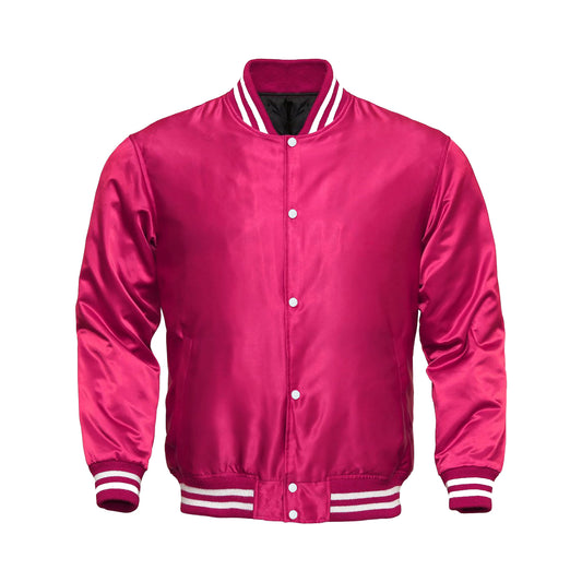 Hot Pink Satin Varsity Jacket | Bold Retro Letterman Style