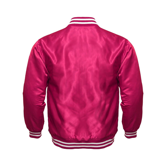 Hot Pink Satin Varsity Jacket | Bold Retro Letterman Style