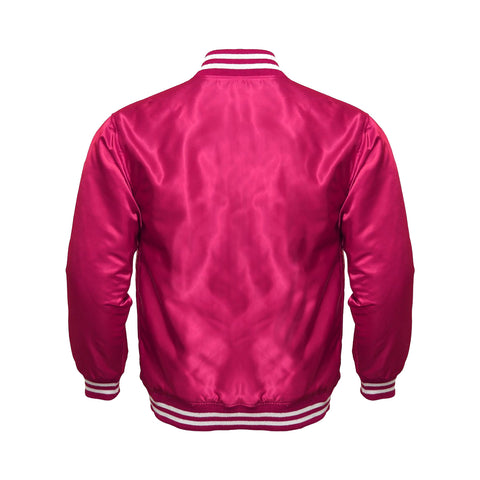 Hot Pink Satin Varsity Jacket | Bold Retro Letterman Style