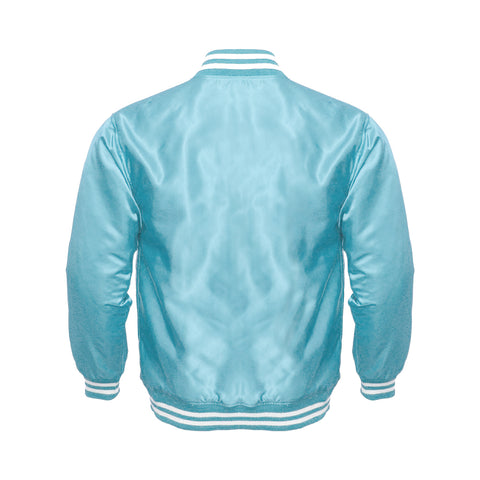 Sky Blue Satin Varsity Jacket | Fresh Retro Letterman Style