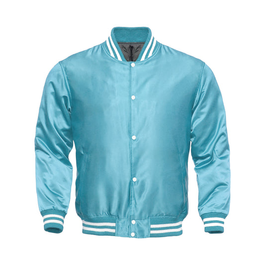 Sky Blue Satin Varsity Jacket | Fresh Retro Letterman Style