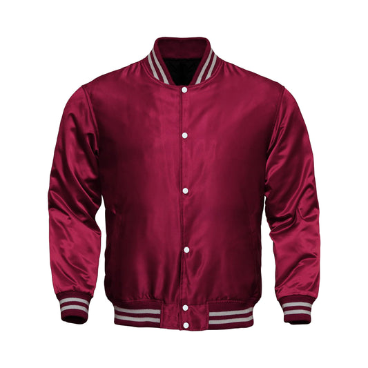 Maroon Satin Varsity Jacket | Classic Letterman Style