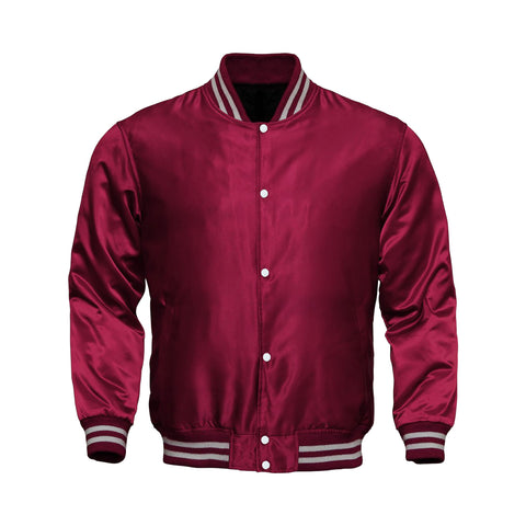 Maroon Satin Varsity Jacket | Classic Letterman Style