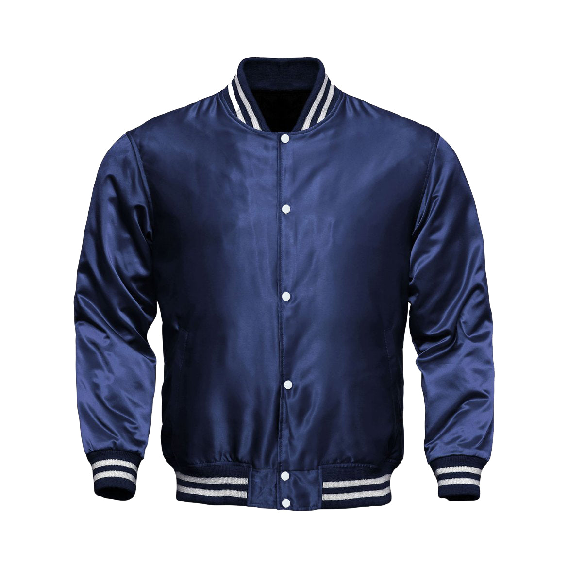 Navy Blue Satin Varsity Jacket | Premium Letterman Jacket for Streetwear Style