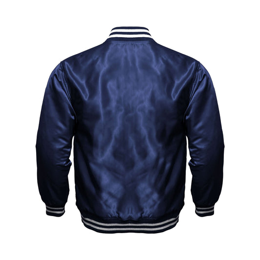 Navy Blue Satin Varsity Jacket | Premium Letterman Jacket for Streetwear Style