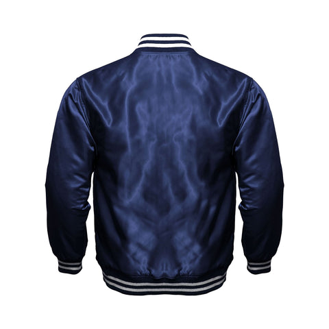 Navy Blue Satin Varsity Jacket | Premium Letterman Jacket for Streetwear Style