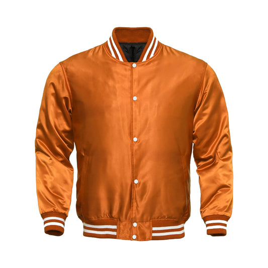 Vibrant Orange Satin Letterman Jacket | Classic College Varsity Style