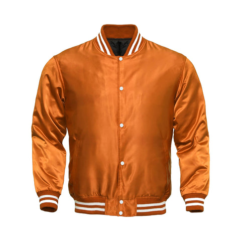 Vibrant Orange Satin Letterman Jacket | Classic College Varsity Style