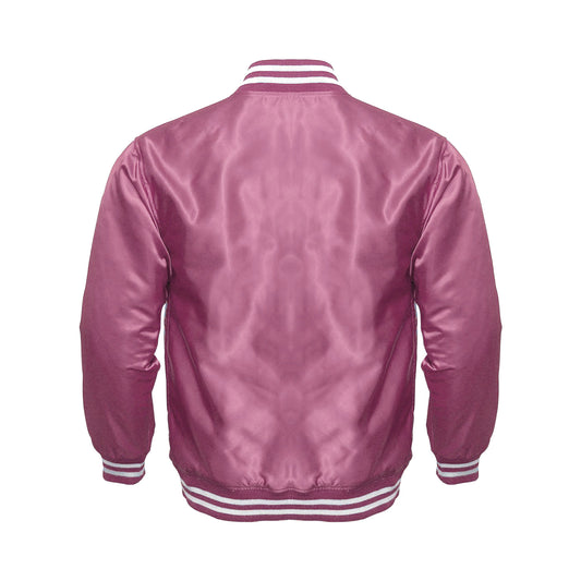 Pink Satin Varsity Jacket for Women & Men | Glossy Pink Letterman Bomber