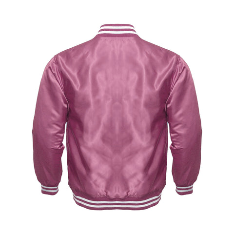 Pink Satin Varsity Jacket for Women & Men | Glossy Pink Letterman Bomber