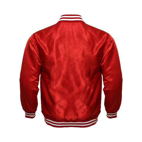 Red Satin Varsity Jacket for Men & Women | Glossy Red Letterman Bomber