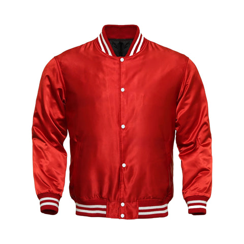 Red Satin Varsity Jacket for Men & Women | Glossy Red Letterman Bomber