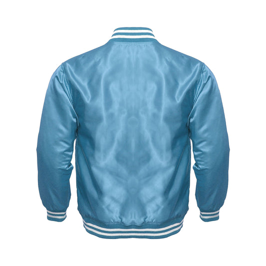 Light Blue Satin Varsity Jacket | Glossy Baby Blue Letterman Bomber Unisex
