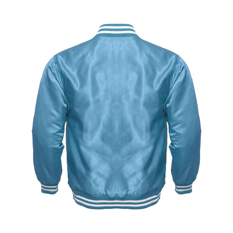 Light Blue Satin Varsity Jacket | Glossy Baby Blue Letterman Bomber Unisex