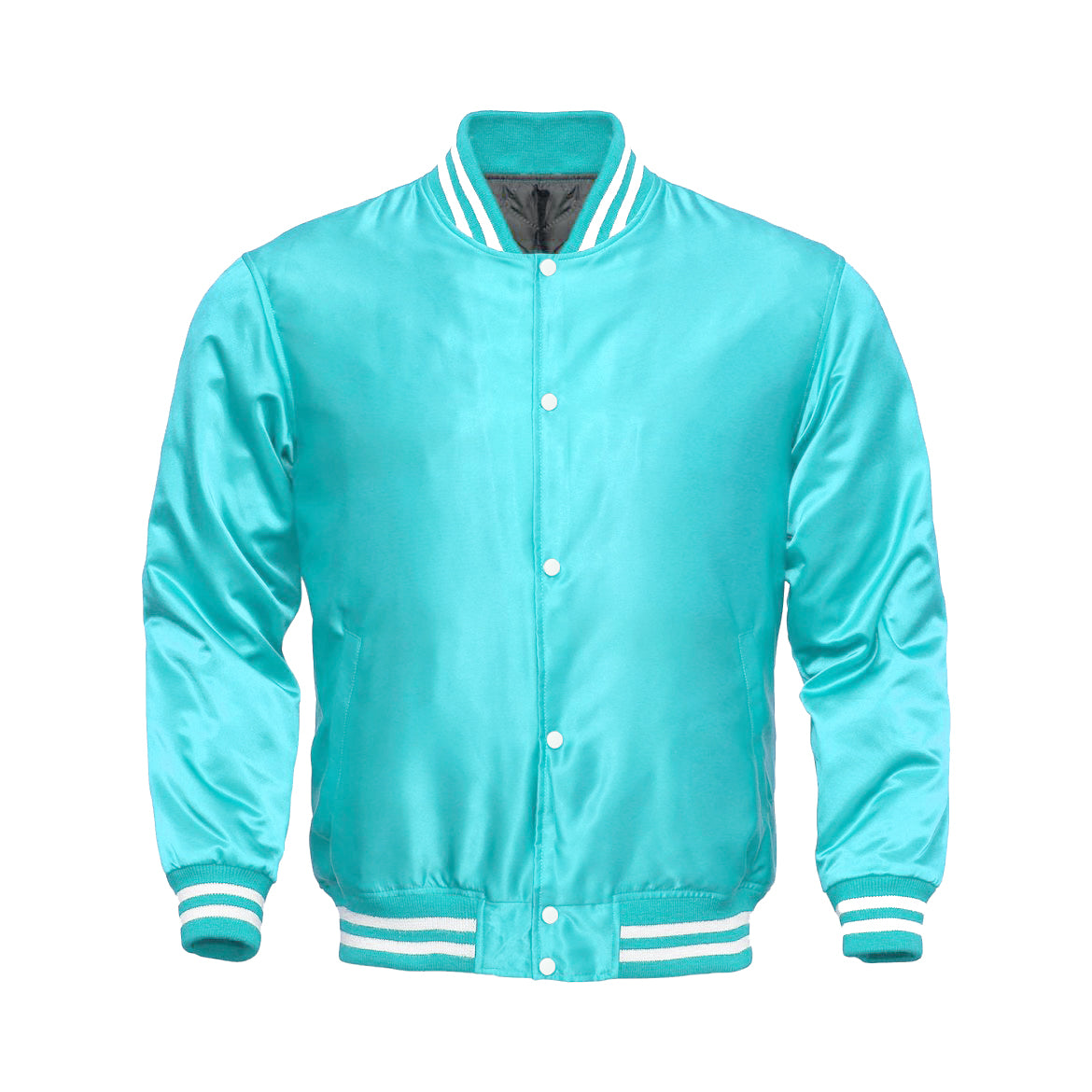 Tiffany Satin Varsity Jacket | Glossy Aqua Letterman Bomber Unisex