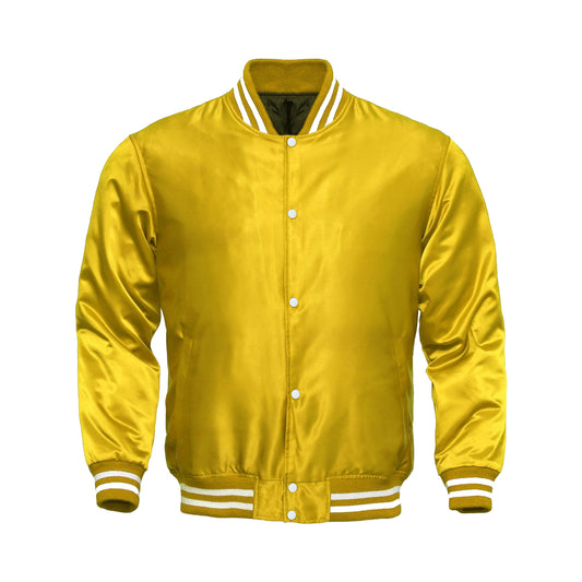 Yellow Satin Varsity Jacket | Glossy Golden Yellow Letterman Bomber Unisex
