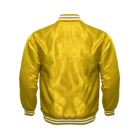 Yellow Satin Varsity Jacket | Glossy Golden Yellow Letterman Bomber Unisex
